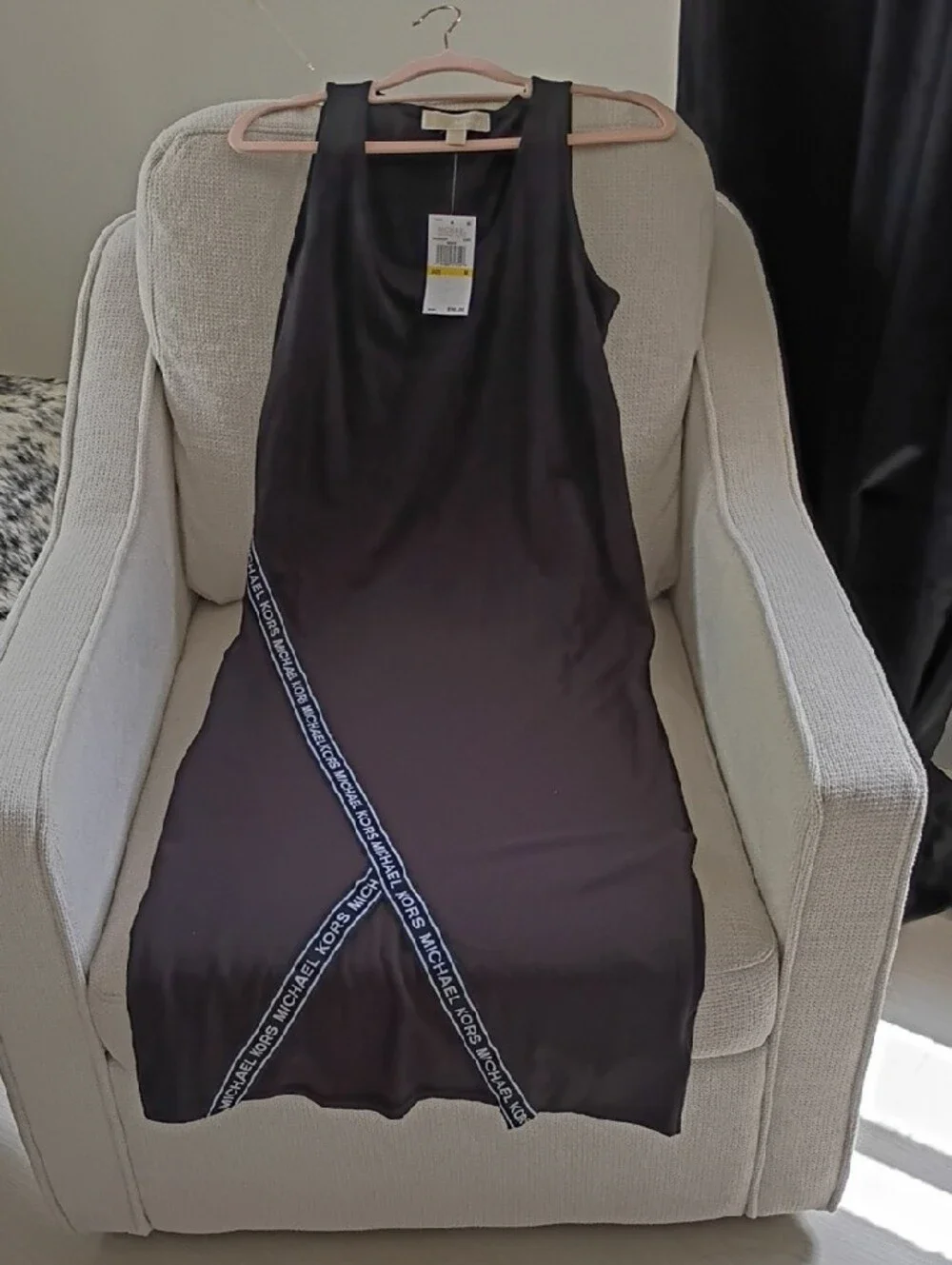 Michael Kors Black Tank Dress with Logo Tape Accent